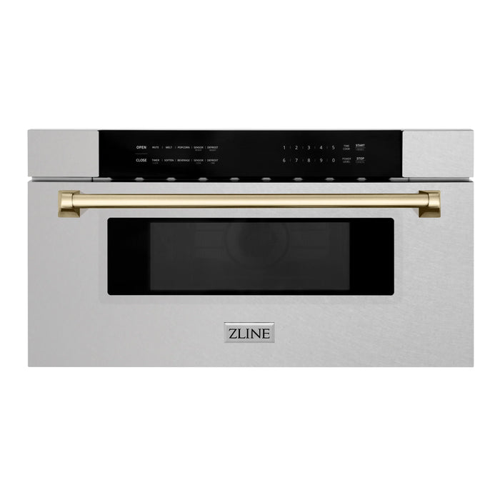 ZLINE Autograph 30 In. 1.2 cu. ft. Built-In Microwave Drawer In Fingerprint Resistant Stainless Steel With Gold Accents, MWDZ-30-SS-G