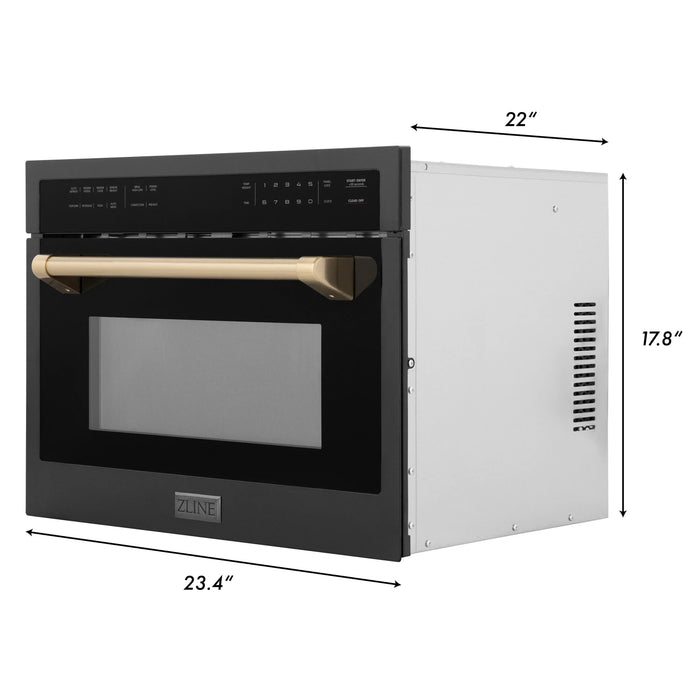 ZLINE Autograph 24" Built-in Convection Microwave Oven in Black Stainless Steel and Champagne Bronze Accents, MWOZ-24-BS-CB