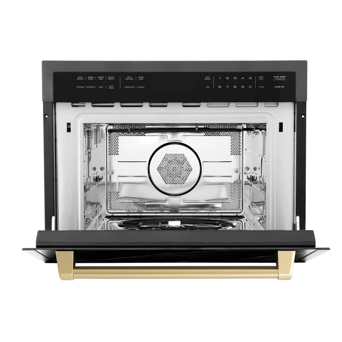 ZLINE Autograph 24" Built-in Convection Microwave Oven in Black Stainless Steel and Champagne Bronze Accents, MWOZ-24-BS-CB