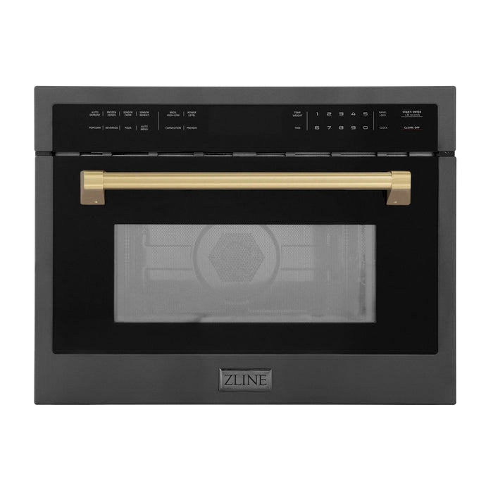 ZLINE Autograph 24" Built-in Convection Microwave Oven in Black Stainless Steel and Champagne Bronze Accents, MWOZ-24-BS-CB