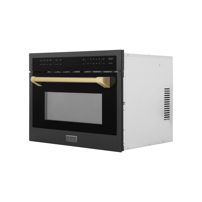 ZLINE Autograph 24" Built-in Convection Microwave Oven in Black Stainless Steel and Champagne Bronze Accents, MWOZ-24-BS-CB