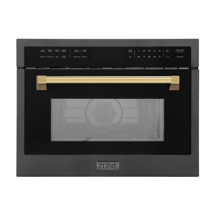 ZLINE Autograph 24" Built-in Convection Microwave Oven in Black Stainless Steel and Gold Accents, MWOZ-24-BS-G