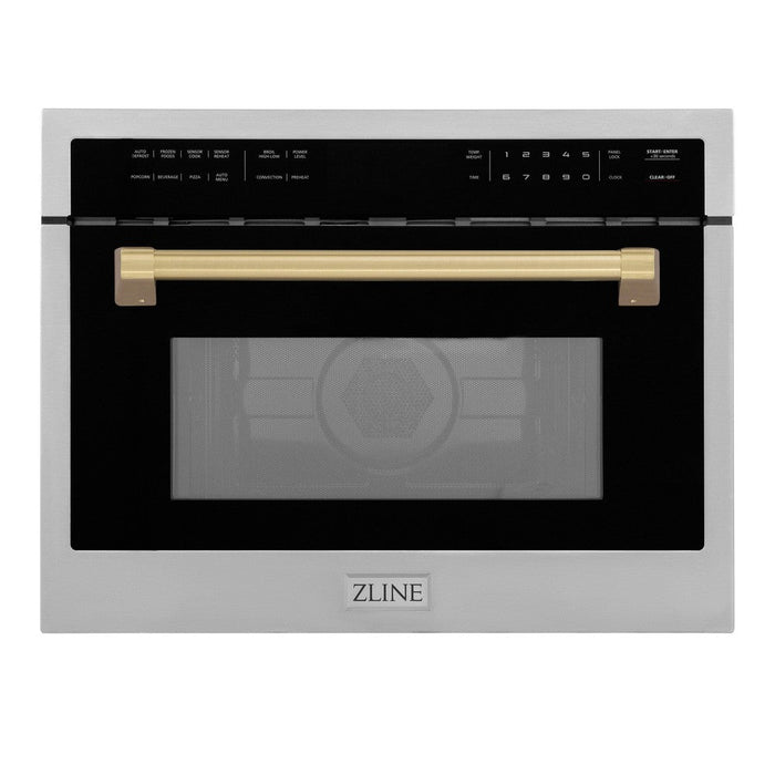 ZLINE Autograph Edition 24 in. 1.6 cu ft. Built-in Convection Microwave Oven in Stainless Steel with Champagne Bronze Accents (MWOZ-24-CB)