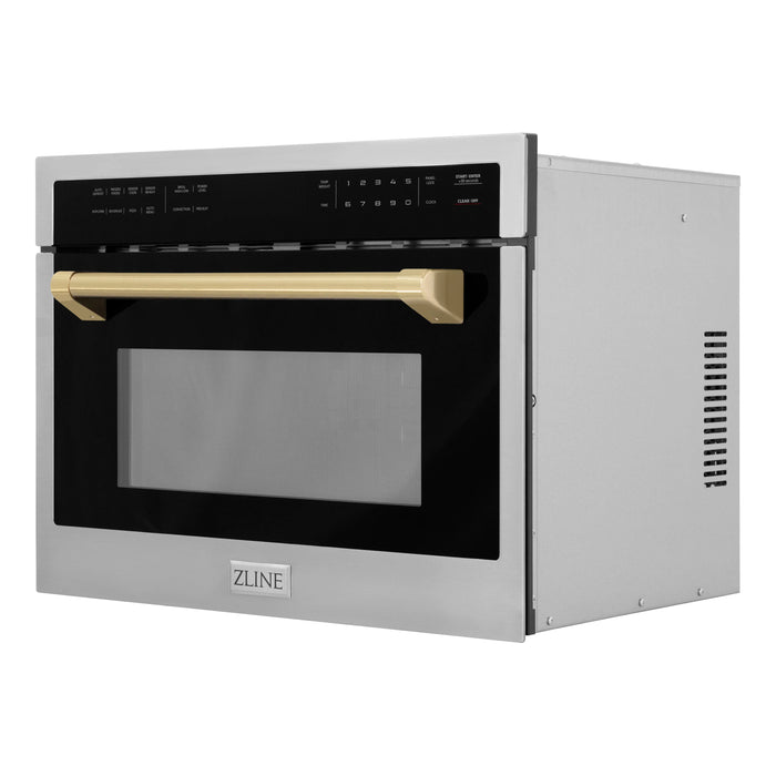 ZLINE Autograph 24" Built-in Convection Microwave Oven in Stainless Steel and Champagne Bronze Accents, MWOZ-24-CB