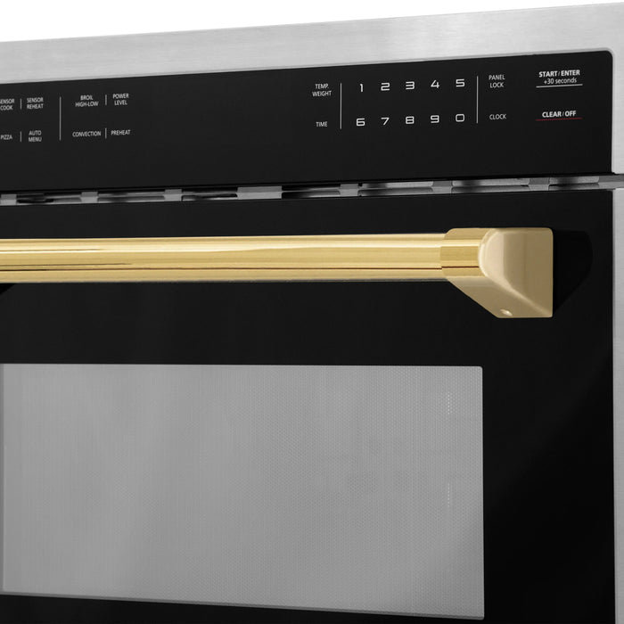 ZLINE Autograph 24" Built-in Convection Microwave Oven in Stainless Steel and Gold Accents, MWOZ-24-G