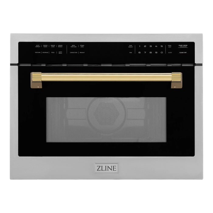 ZLINE Autograph 24" Built-in Convection Microwave Oven in Stainless Steel and Gold Accents, MWOZ-24-G