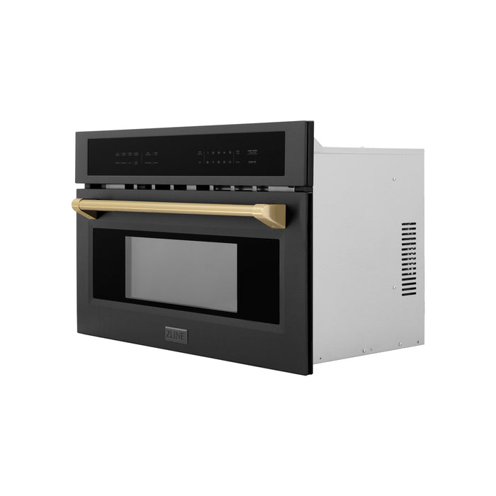 ZLINE Autograph 30" 1.55 cu ft. Built-in Convection Microwave Oven in Black Stainless Steel and Champagne Bronze Accents, MWOZ-30-BS-CB