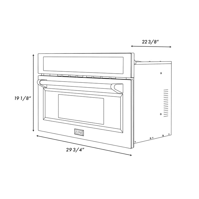 ZLINE Autograph 30" 1.55 cu ft. Built-in Convection Microwave Oven in Black Stainless Steel and Champagne Bronze Accents, MWOZ-30-BS-CB