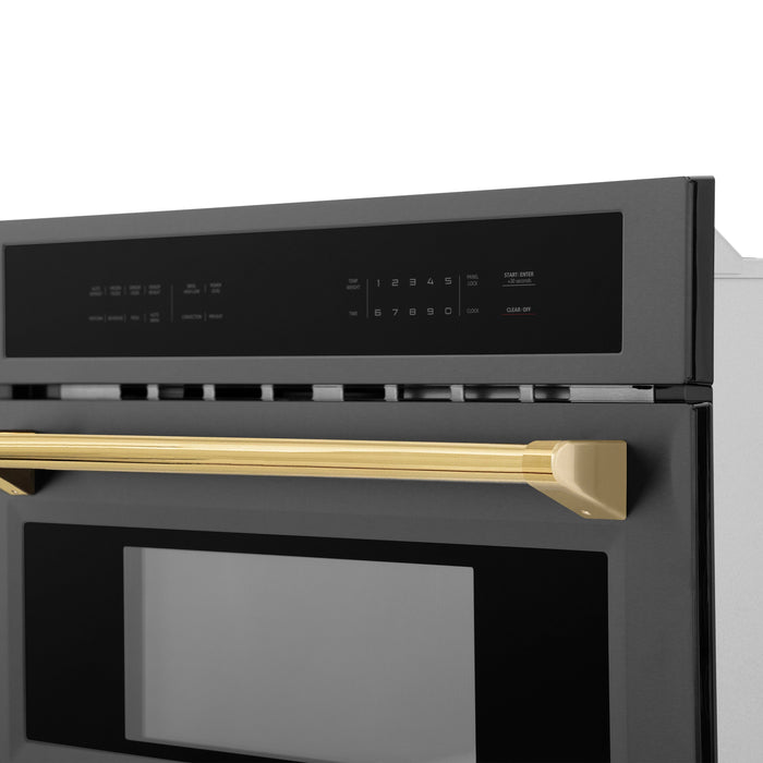 ZLINE Autograph 30" 1.55 cu ft. Built-in Convection Microwave Oven in Black Stainless Steel and Gold Accents, MWOZ-30-BS-G