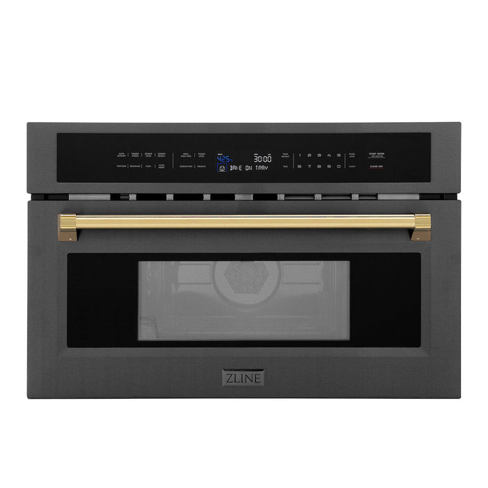 ZLINE Autograph Edition 30 in. 1.6 cu ft. Built-in Convection Microwave Oven in Black Stainless Steel with Polished Gold Accents (MWOZ-30-BS-G)