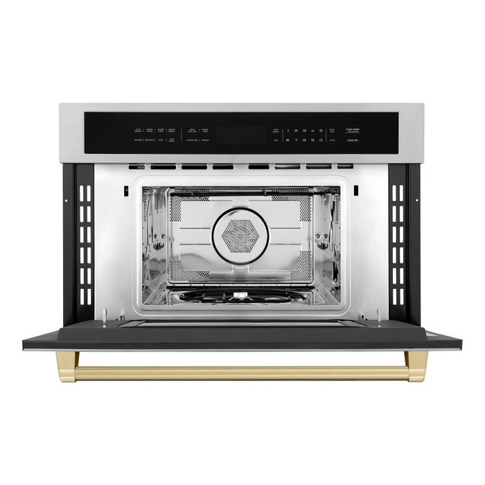 ZLINE Autograph Bronze Package - 36" Rangetop, 36" Range Hood, Dishwasher, Refrigerator, Microwave Oven