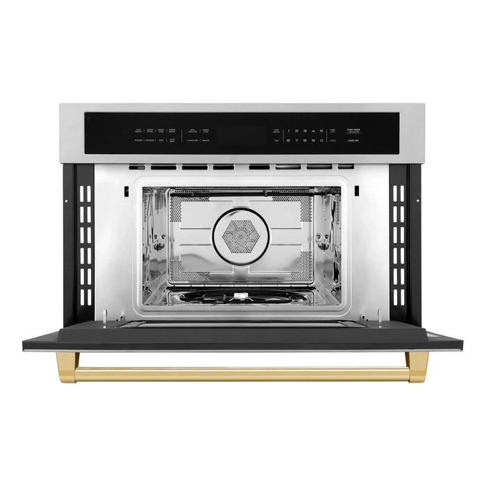 ZLINE Autograph Gold Package - 48" Rangetop, 48" Range Hood, Dishwasher, Refrigerator, Microwave Oven