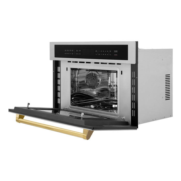 ZLINE Autograph Gold Package - 48" Rangetop, 48" Range Hood, Dishwasher, Built-In Refrigerator, Microwave Oven