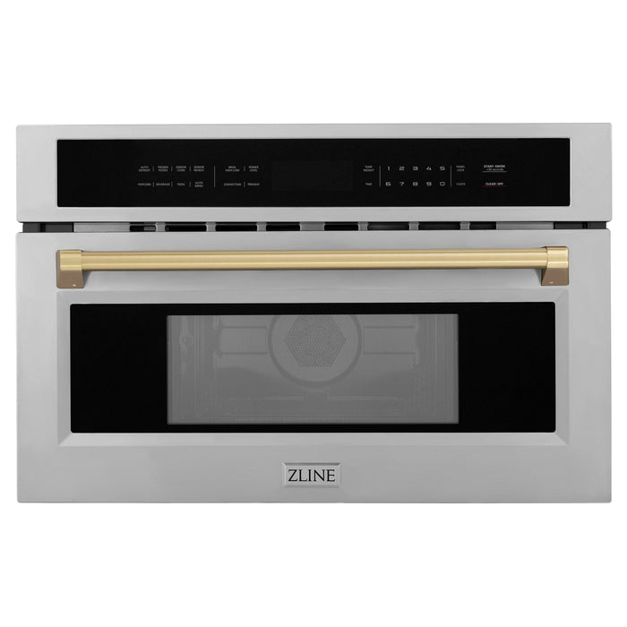 ZLINE Autograph 30" Built-in Convection Microwave Oven in DuraSnow® Stainless Steel with Champagne Bronze Accents, MWOZ-30-SS-CB