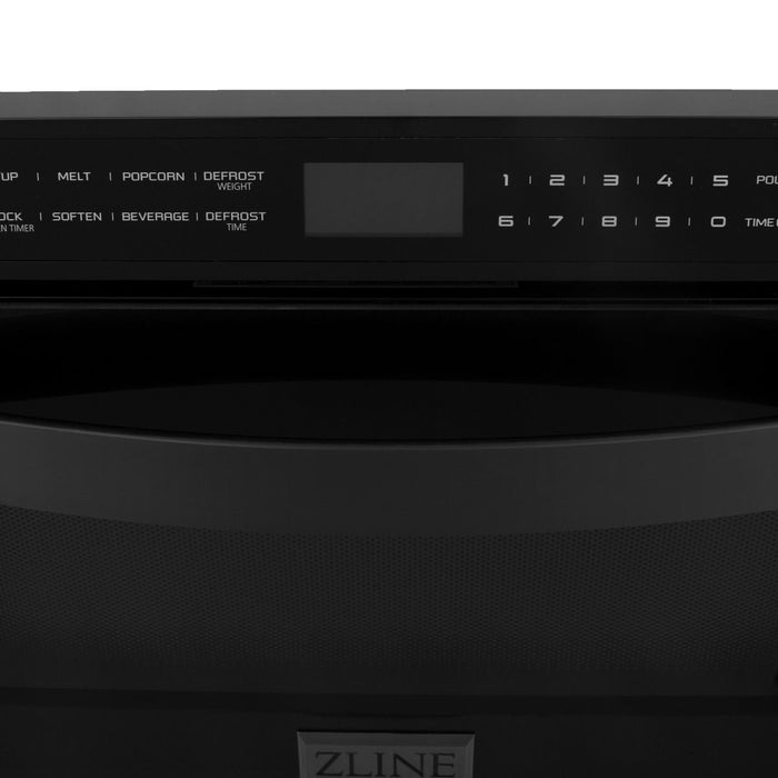 ZLINE Appliance Package - 30" Dual Fuel Range, Range Hood, Microwave, Dishwasher, Refrigerator in Black Stainless