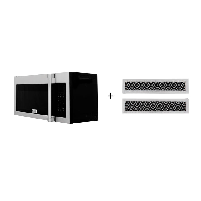 ZLINE 30" 1.5 cu. ft. Over the Range Microwave in DuraSnow® Stainless Steel with Traditional Handle and Set of 2 Charcoal Filters, MWO-OTRCFH-30-SS