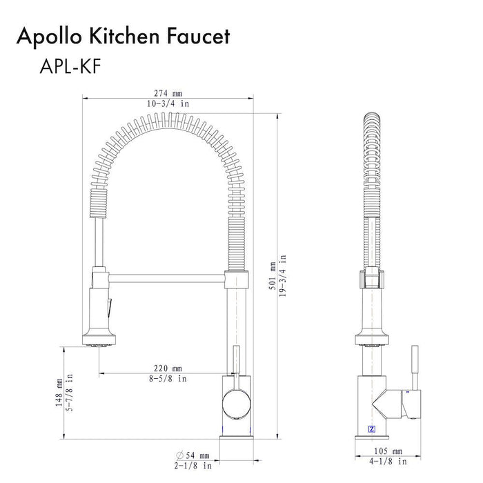 ZLINE Apollo Pull Down Spring Single Handle Kitchen Faucet in Polished Gold (APL-KF-PG)