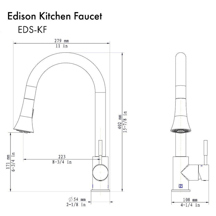 ZLINE Edison Pull Down Single Handle Kitchen Faucet in Polished Gold (EDS-KF-PG)