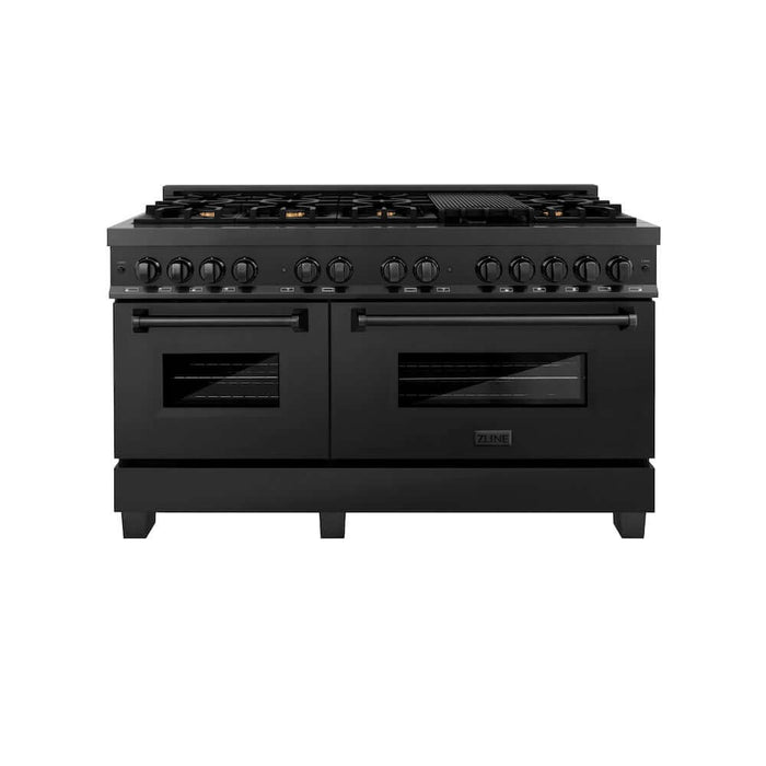 ZLINE 60 in. 7.4 cu. ft. Legacy Dual Fuel Range with 9 Burner Gas Cooktop and 2 Electric Convection Ovens in Black Stainless Steel (RAB-60)