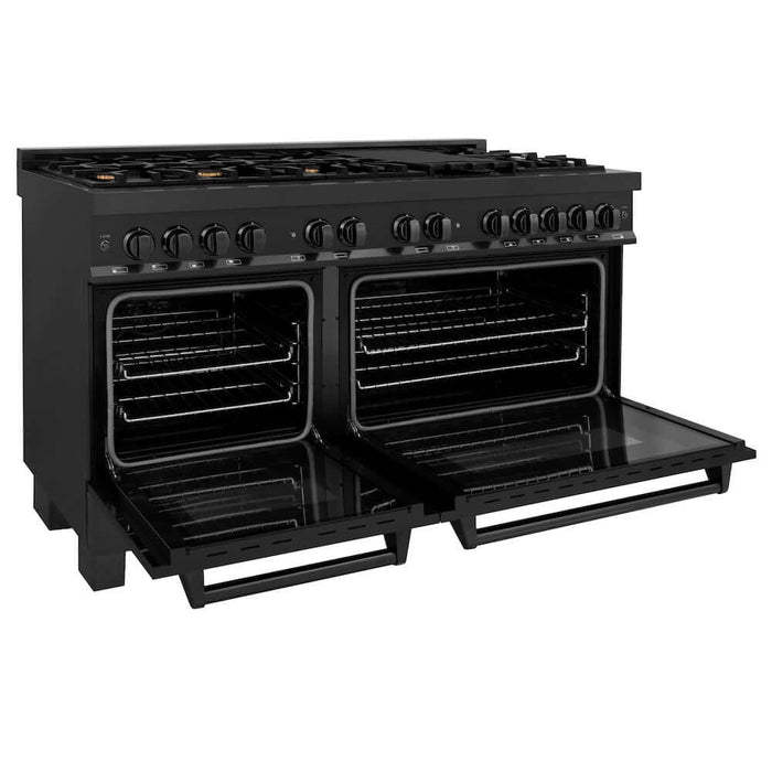 ZLINE 60 in. 7.4 cu. ft. Legacy Dual Fuel Range with 9 Burner Gas Cooktop and 2 Electric Convection Ovens in Black Stainless Steel (RAB-60)