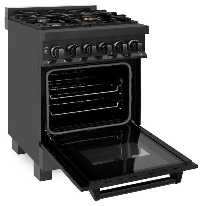 ZLINE 24 in. 2.8 cu. ft. Legacy Dual Fuel Range with Gas Cooktop and Electric Convection Oven in Black Stainless Steel with 4 Brass Burners (RAB-BR-24)