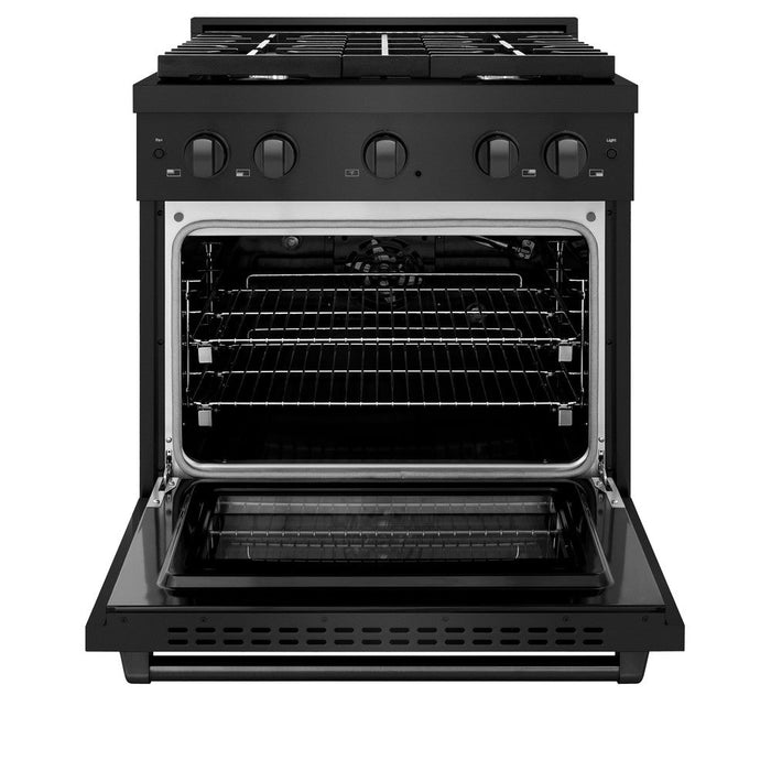 ZLINE 30" 4.2 cu. ft. Paramount Dual Fuel Range with 4 Burners in Black Stainless Steel, SDRB-30