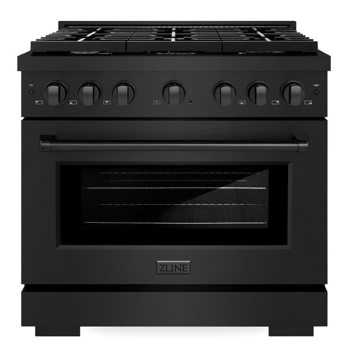 ZLINE 36" 5.2 cu. ft. Paramount Dual Fuel Range with 6 Burners in Black Stainless Steel, SDRB-36