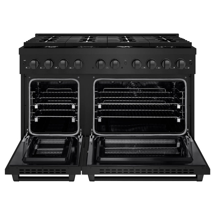 ZLINE 48 in. 6.7 cu. ft. Paramount Double Oven Dual Fuel Range with 8 Burner Gas Cooktop in Black Stainless Steel (SDRB-48)