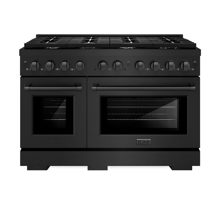 ZLINE 48 in. 6.7 cu. ft. Paramount Double Oven Dual Fuel Range with 8 Burner Gas Cooktop in Black Stainless Steel (SDRB-48)