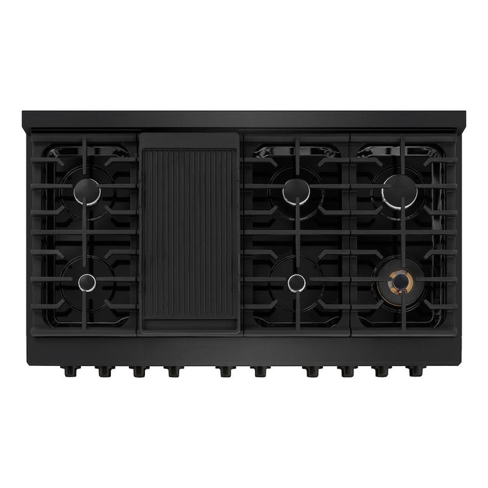 ZLINE 48 in. 6.7 cu. ft. Paramount Double Oven Dual Fuel Range with 8 Burner Gas Cooktop in Black Stainless Steel (SDRB-48)