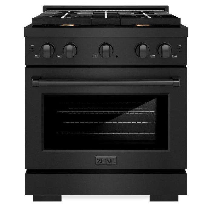 ZLINE 30" 4.2 cu. ft. Paramount Dual Fuel Range in Black Stainless Steel with 4 Brass Burners, SDRB-BR-30