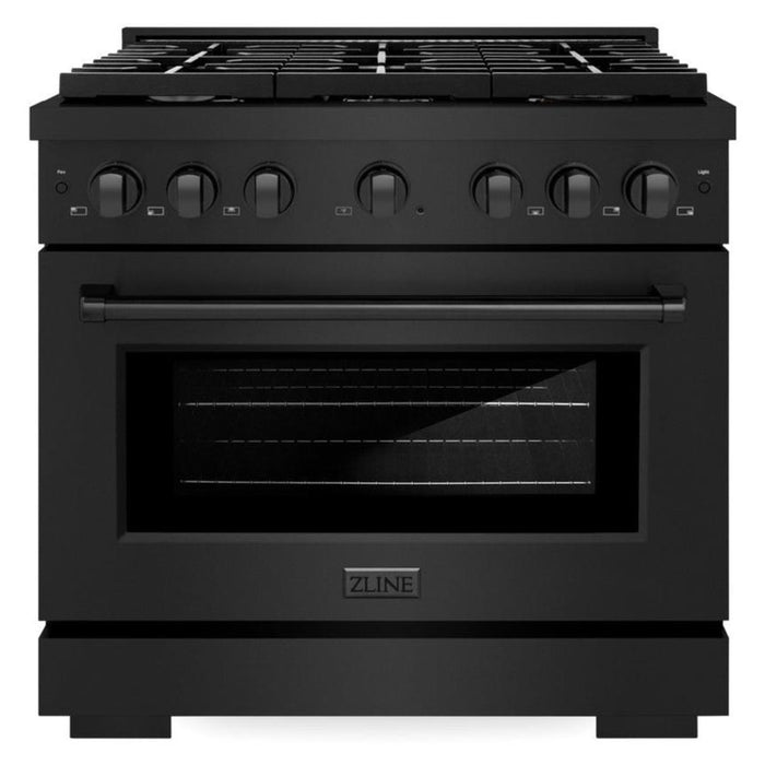 ZLINE 36" 5.2 cu. ft. Paramount Dual Fuel Range in Black Stainless Steel with 6 Brass Burners, SDRB-BR-36