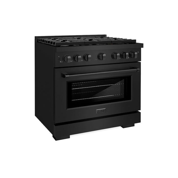 ZLINE 36 in. 5.2 cu. ft. Paramount Dual Fuel Range with Gas Cooktop and Electric Convection Oven in Black Stainless Steel with 6 Brass Burners (SDRB-BR-36)