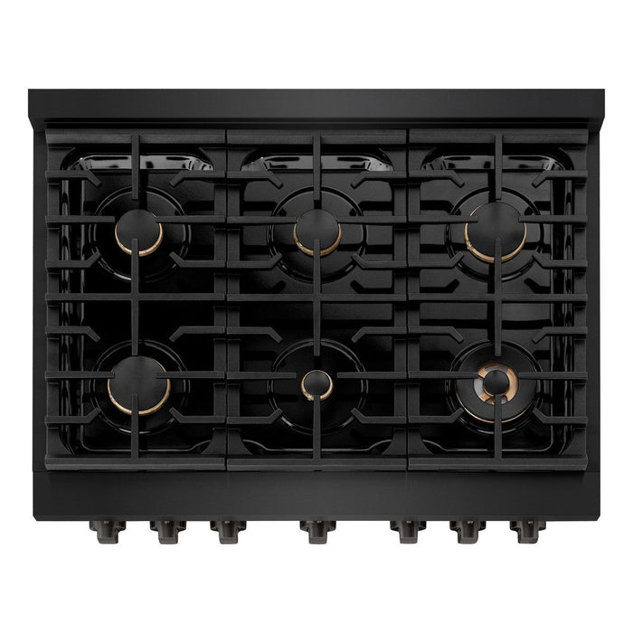 ZLINE 36" 5.2 cu. ft. Paramount Dual Fuel Range in Black Stainless Steel with 6 Brass Burners, SDRB-BR-36