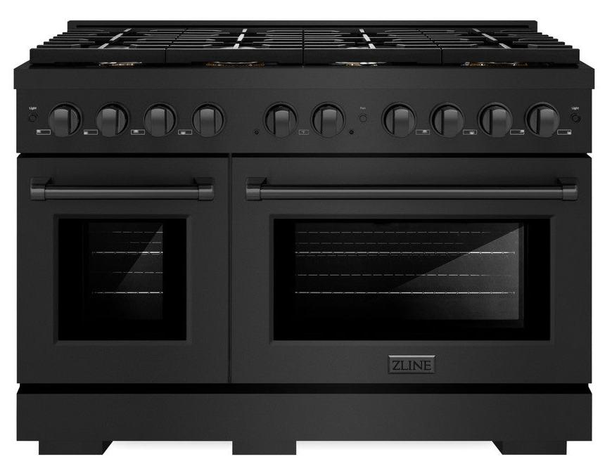 ZLINE 48" 6.7 cu. ft. Paramount Double Oven Dual Fuel Range in Black Stainless Steel with 8 Brass Burners, SDRB-BR-48