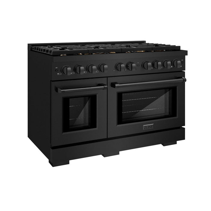 ZLINE 48" 6.7 cu. ft. Paramount Double Oven Dual Fuel Range in Black Stainless Steel with 8 Brass Burners, SDRB-BR-48