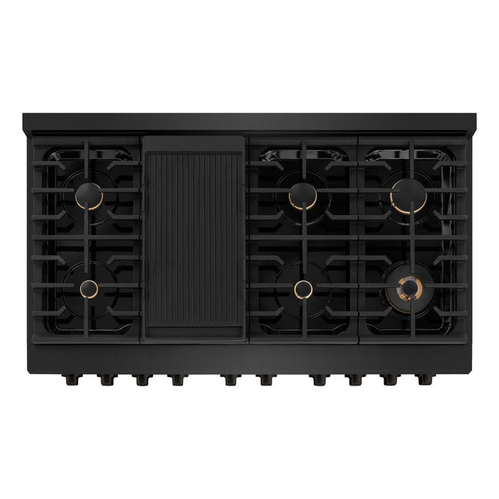 ZLINE 48" 6.7 cu. ft. Paramount Double Oven Dual Fuel Range in Black Stainless Steel with 8 Brass Burners, SDRB-BR-48