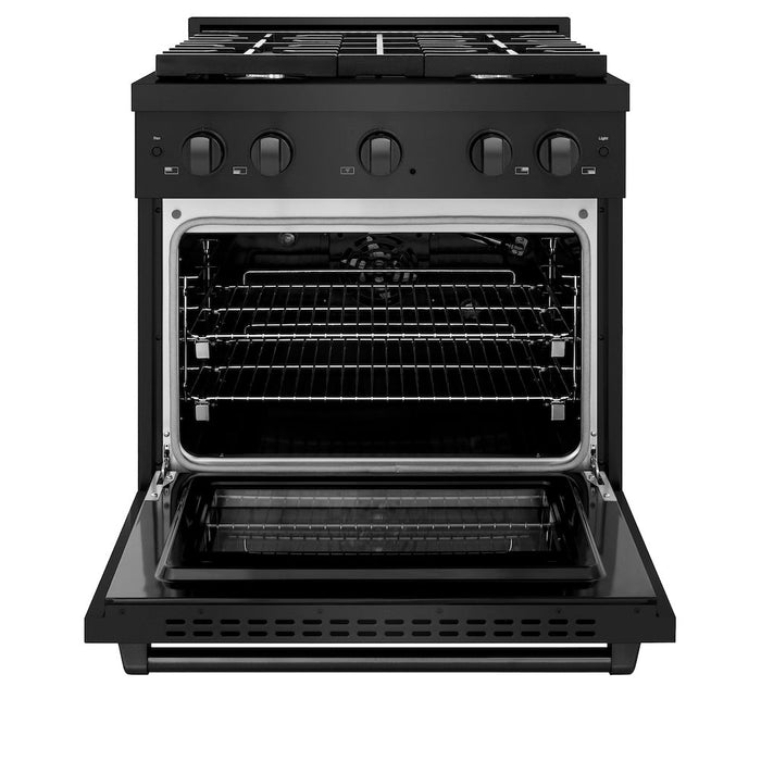 ZLINE 30 in. 4.2 cu. ft. Paramount Gas Range with 4 Burner Cooktop and Convection Gas Oven in Black Stainless Steel (SGRB-30)