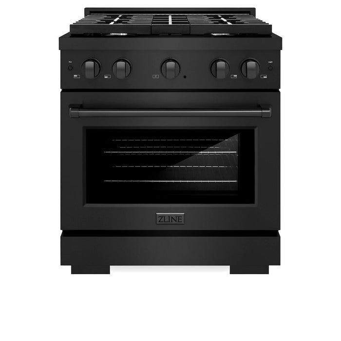 ZLINE 30 in. 4.2 cu. ft. Paramount Gas Range with 4 Burner Cooktop and Convection Gas Oven in Black Stainless Steel (SGRB-30)