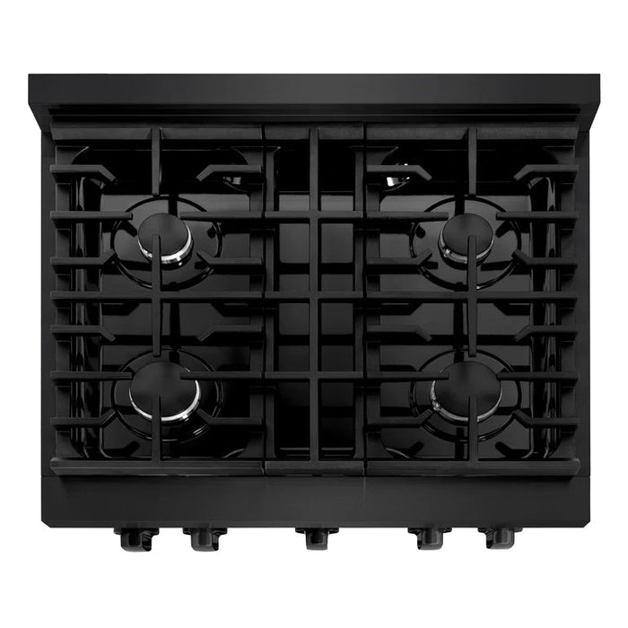 ZLINE Appliance Package - 30 In. Gas Range, Range Hood, Dishwasher in Black Stainless Steel, 3KP-SGRBRH30-DWV