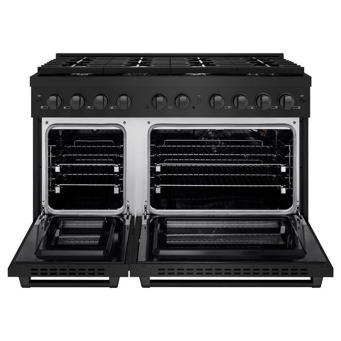 ZLINE 48" 6.7 cu. ft. Paramount Double Oven Dual Fuel Range with 8 Burners in Black Stainless Steel, SDRB-48