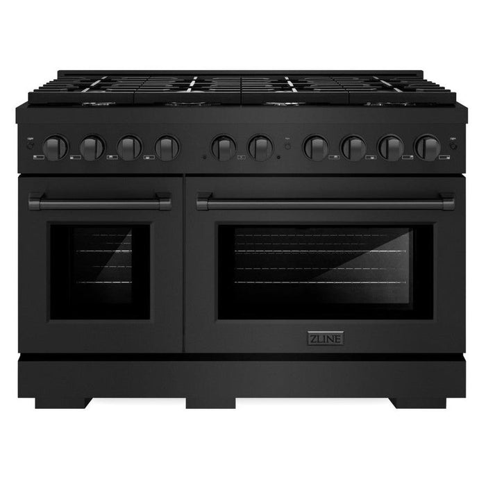 ZLINE 48" 6.7 cu. ft. Paramount Double Oven Dual Fuel Range with 8 Burners in Black Stainless Steel, SDRB-48