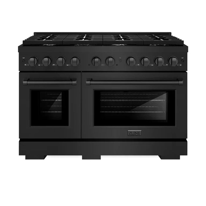 ZLINE Appliance Package - 48 in. Gas Range, Range Hood, Microwave Drawer in Black, 3KP-SGRBRH48-MW