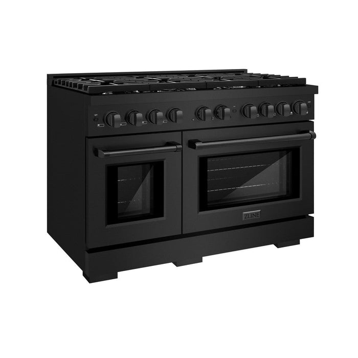 ZLINE 48" 6.7 cu. ft. Paramount Double Oven Dual Fuel Range with 8 Burners in Black Stainless Steel, SDRB-48