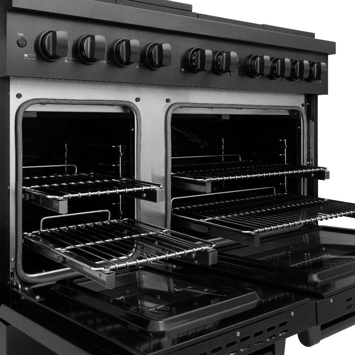 ZLINE 48" 6.7 cu. ft. Paramount Double Oven Dual Fuel Range with 8 Burners in Black Stainless Steel, SDRB-48