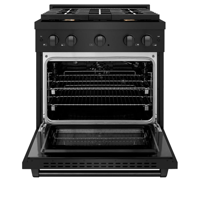 ZLINE 30 in. 4.2 cu. ft. Paramount Gas Range with Convection Gas Oven in Black Stainless Steel with 4 Brass Burners (SGRB-BR-30)