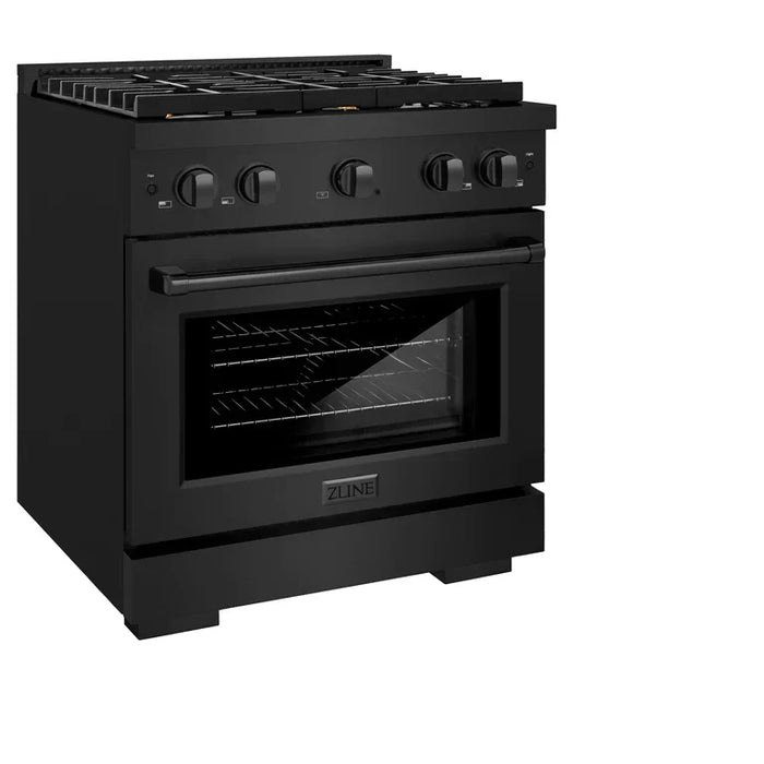 ZLINE Paramount 30" 4.2 cu. ft. Gas Range with Convection Oven and 4 Brass Burners in Black Stainless Steel, SGRB-BR-30