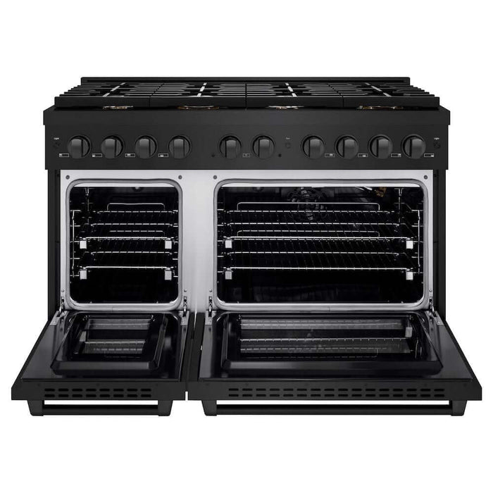 ZLINE 48 in. 6.7 cu. ft. Paramount Double Oven Gas Range in Black Stainless Steel with 8 Brass Burners (SGRB-BR-48)