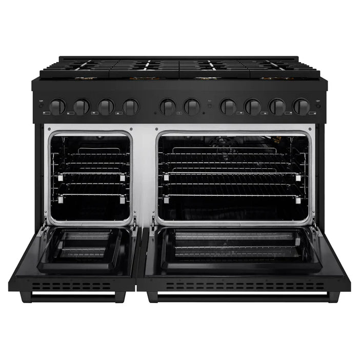 ZLINE Paramount 48" 6.7 cu. ft. Gas Range with Convection Oven and 8 Brass Burners in Black Stainless Steel, SGRB-BR-48