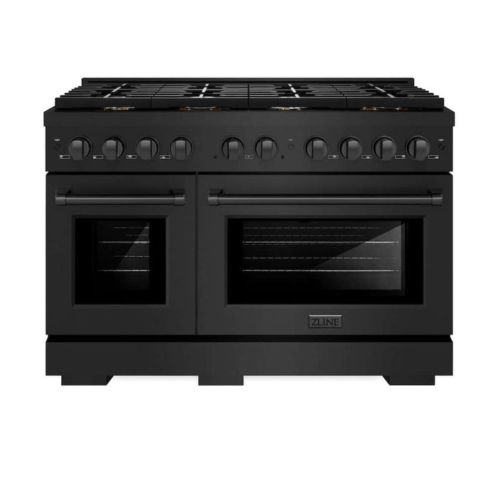 ZLINE 48 in. 6.7 cu. ft. Paramount Double Oven Gas Range in Black Stainless Steel with 8 Brass Burners (SGRB-BR-48)